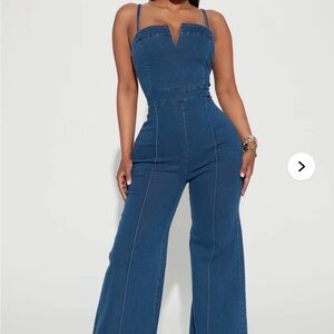 Fashion nova High-Waist Wide-Leg Denim Jumpsuit - Dark Blue
